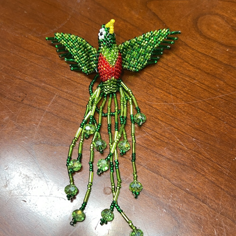 QUETZAL Bird or Hummingbird beaded charm Artisan made 5 inch long Guatemala - Picture 9 of 11